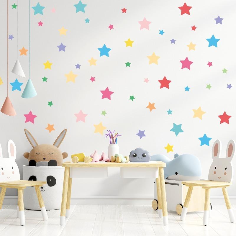 Colorful Star Wall Stickers Kids Bedroom Kindergarten Living Room Porch Home Art Mural Decals Self Adhesive Removable Decorative