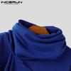INCERUN Autumn Men High Cowl Neck Long Sleeve Ruffled Irregular Casual Tops T-shirts