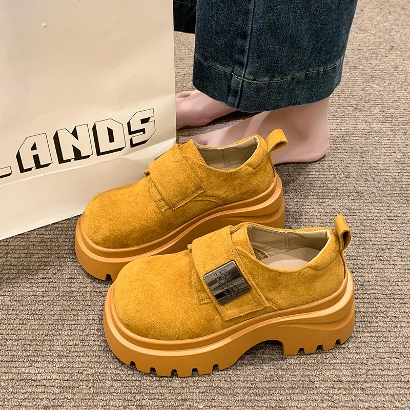Fashion Women's Platform Loafers 2025 Autumn New Frosted Suede Round Toe Low Help Casual Shoes Comfortable Fashion Vintage Leather Shoes