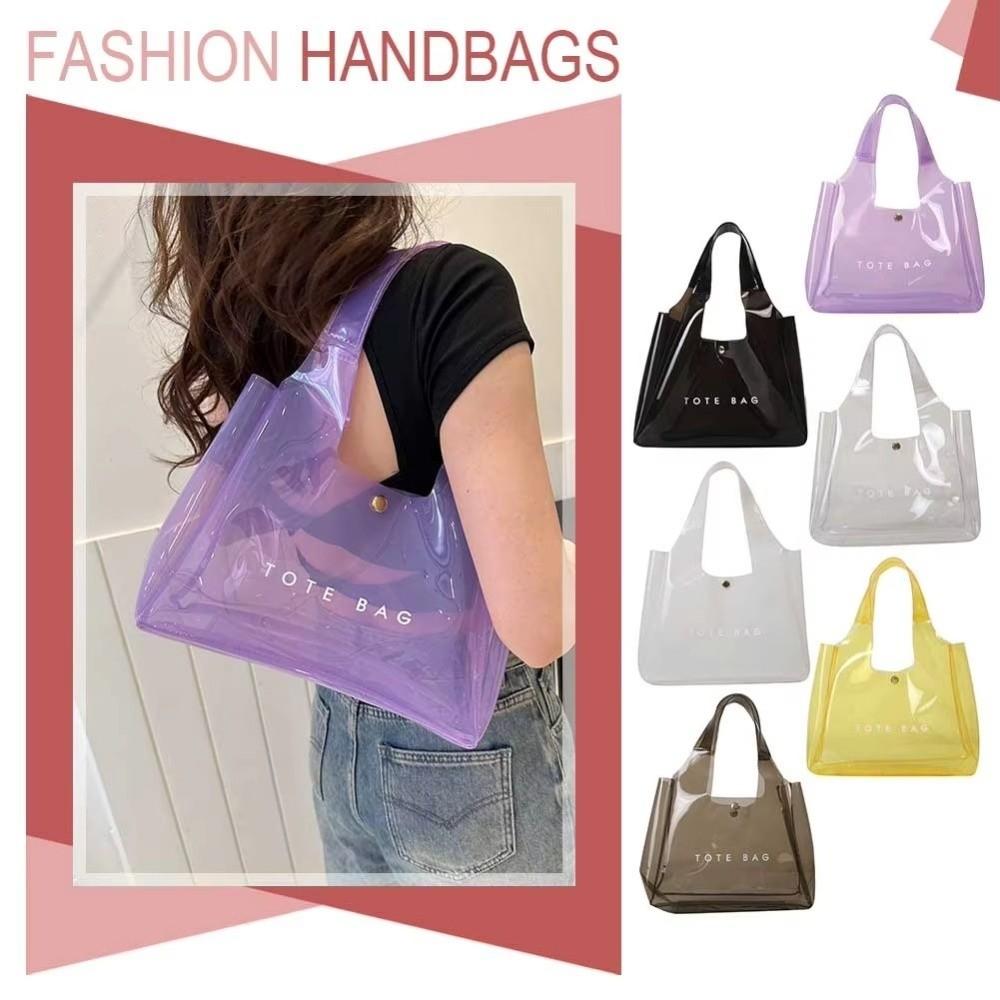 New PVC Transparent Shoulder Bag Large Capacity Waterproof Jelly Bag Beach Handbags for Summer