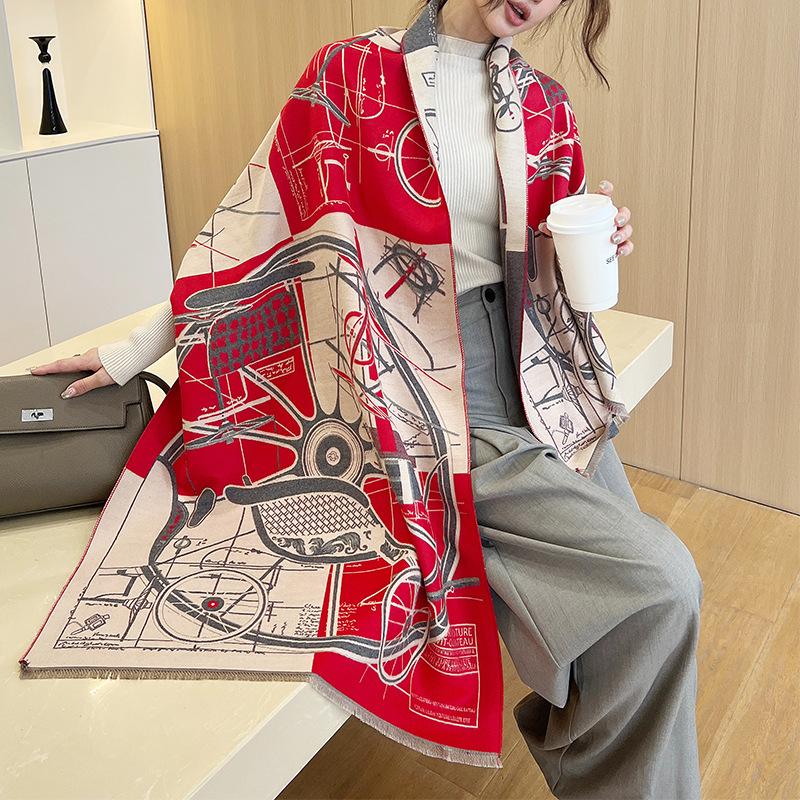 New Fashionable Imitation Cashmere Scarf for Women in Winter Versatile Double Sided Scarf To Keep Warm and Cold Proof Thickened Shawl