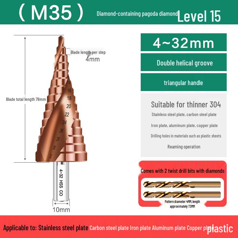Cobalt-Stepped Twist Drill Bit for Hand Drills - Ideal for Steel & Stainless Steel