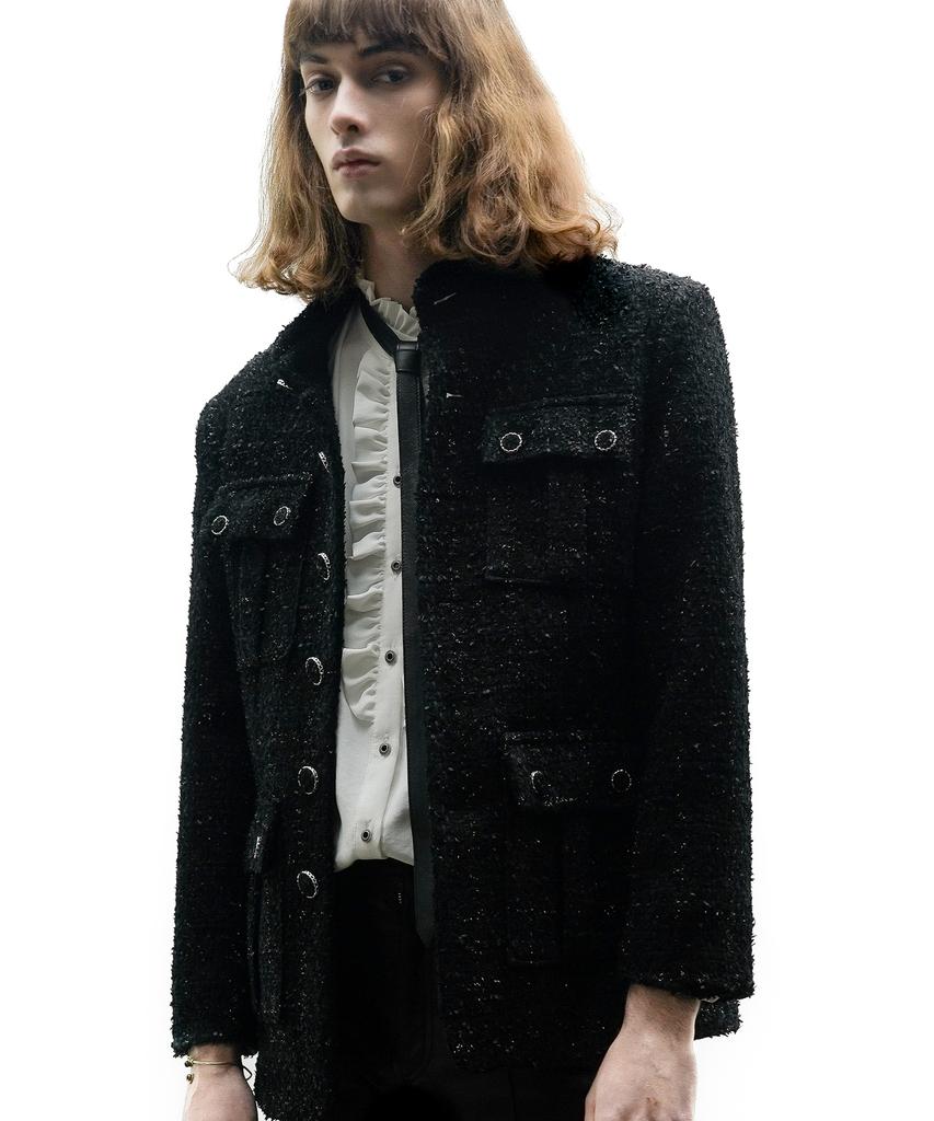 Untage Lame Boucle Tweed Field Jacket (Black)_Uto-Fb48