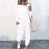 Women Fashion  Solid Pullover Long Sleeve Bandage Loose Pants Sweatsuits