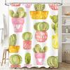Colorful Cactus Shower Curtain Watercolor Houseplants Decor For Bathroom Pink, Green Yellow Floral Design New