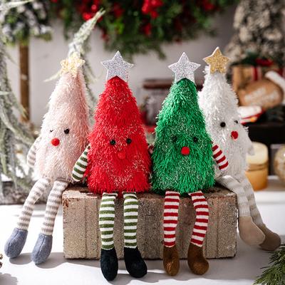 1PC Plush Cute Christmas Tree Doll Kids Gifts Long Leg New Year Table Decoration Home Doll Ornament Window Display 4 Colors