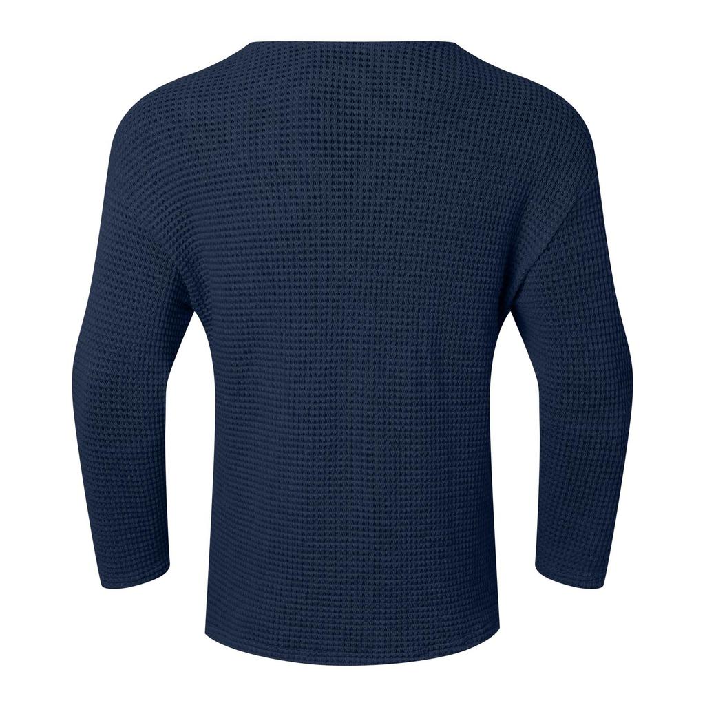 Spring Men's Fashion Knit T-Shirt Solid Color V-Neck Long Sleeve Leisure Streetwear Popular Hollow Out Loose Tees