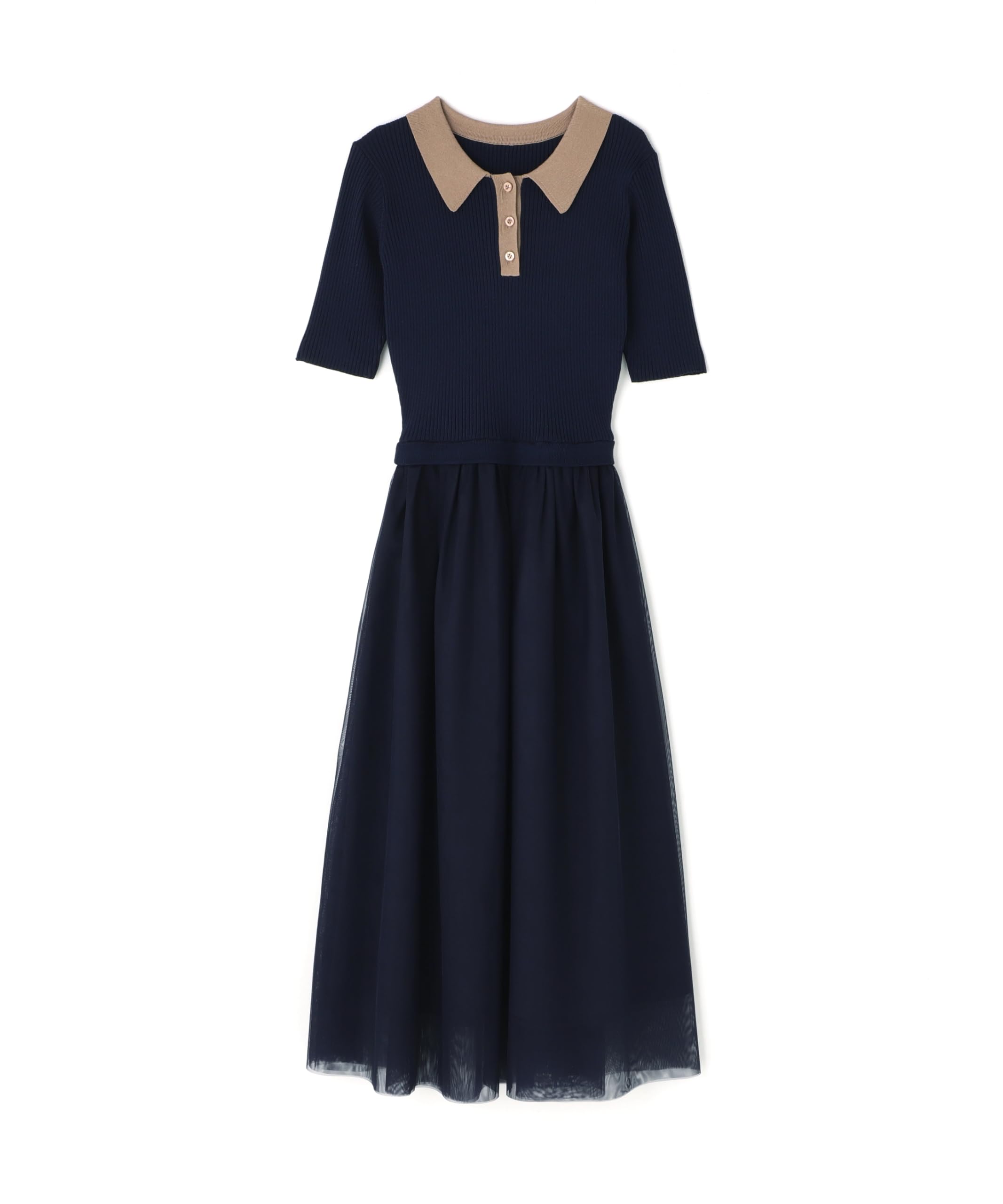 

N Natural Beauty Повседневное поло, вязаное, юбка из тюля, размер M, базовое платье, платье, женское, темно-синий,