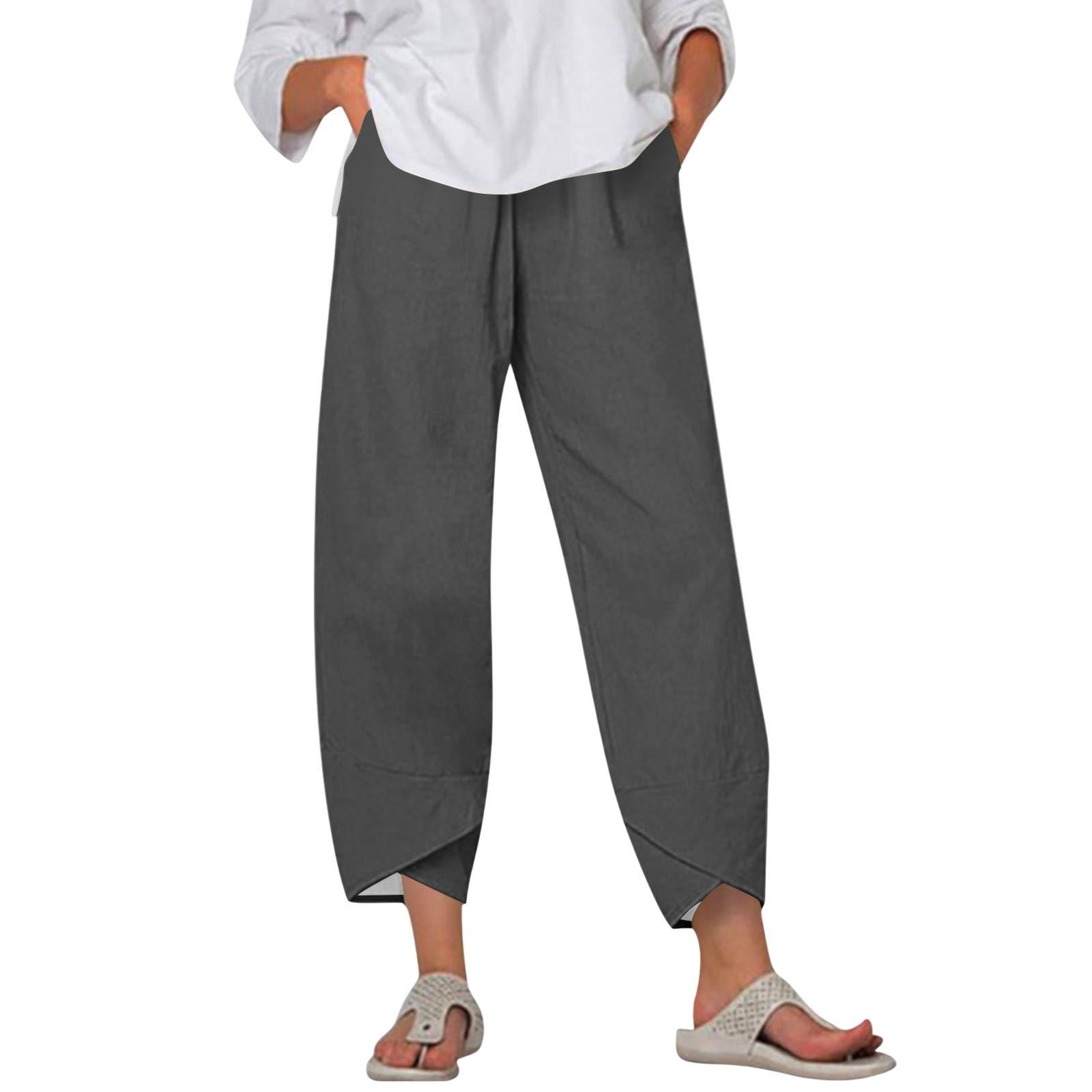 

Брюки женские летние повседневные широкие брюки с эластичной резинкой на талии и карманами L