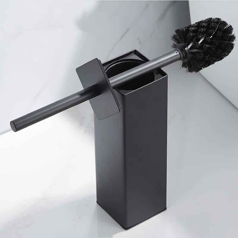 Badezimmer Toilettenbürstenhalter Set Edelstahl Schwarz Quadratisch Reinigungsgeräte Vertikale Toilettenbürste Badezimmer Reinigungszubehör