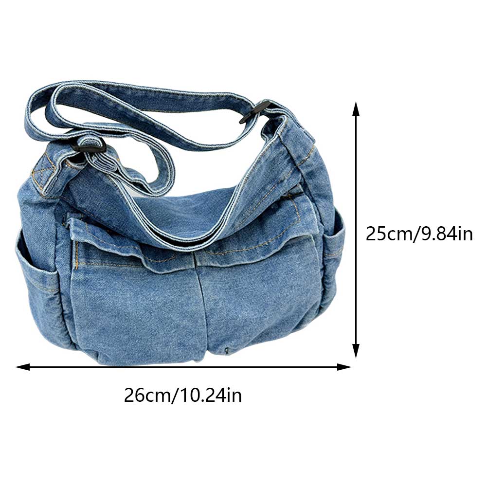 Women Denim Shoulder Bag Vintage Daily Tote Bag Large Casual Satchel Bag With Adjustable Strap Ladies Retro Crossbody Sling Bag