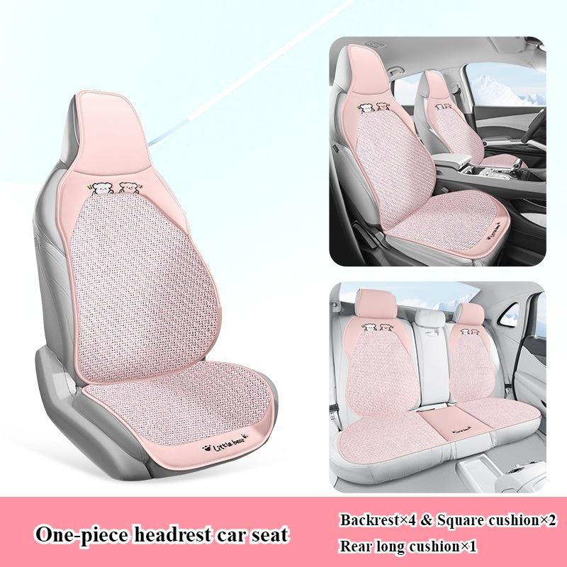 Breathable summer car seat cover - cool ice rattan weave, PU leather trim, lovely embroidery, suitable for One-piece seat