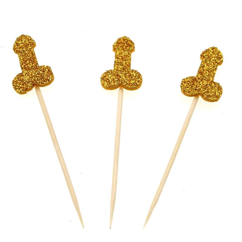 12/24 Stück Glitzer Willy Penis Cupcake Topper Gold Lustig Nackt Schwanz Kuchen Topper Hochzeitsgeschenke Junggesellinnenabschied Erwachsenen Hen Night Party