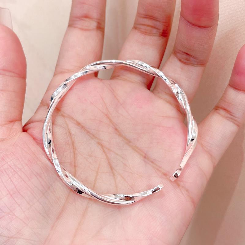 Sterling Silver Mobius Open Bangle for Women - Thin Style, Smooth Plain Band, Exquisite Silver Bracelet for Ladies 9999 Pure Silver