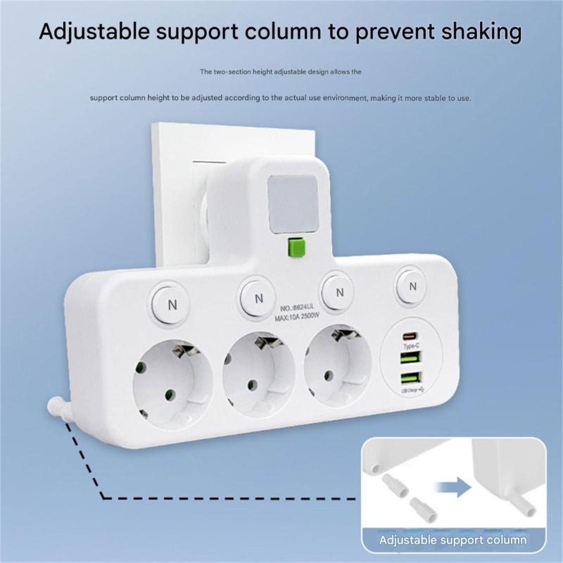Multi-Socket Power Strips Wall Socket Adapters Power Converter with Independent Switches for Multiple Device Use Enduring