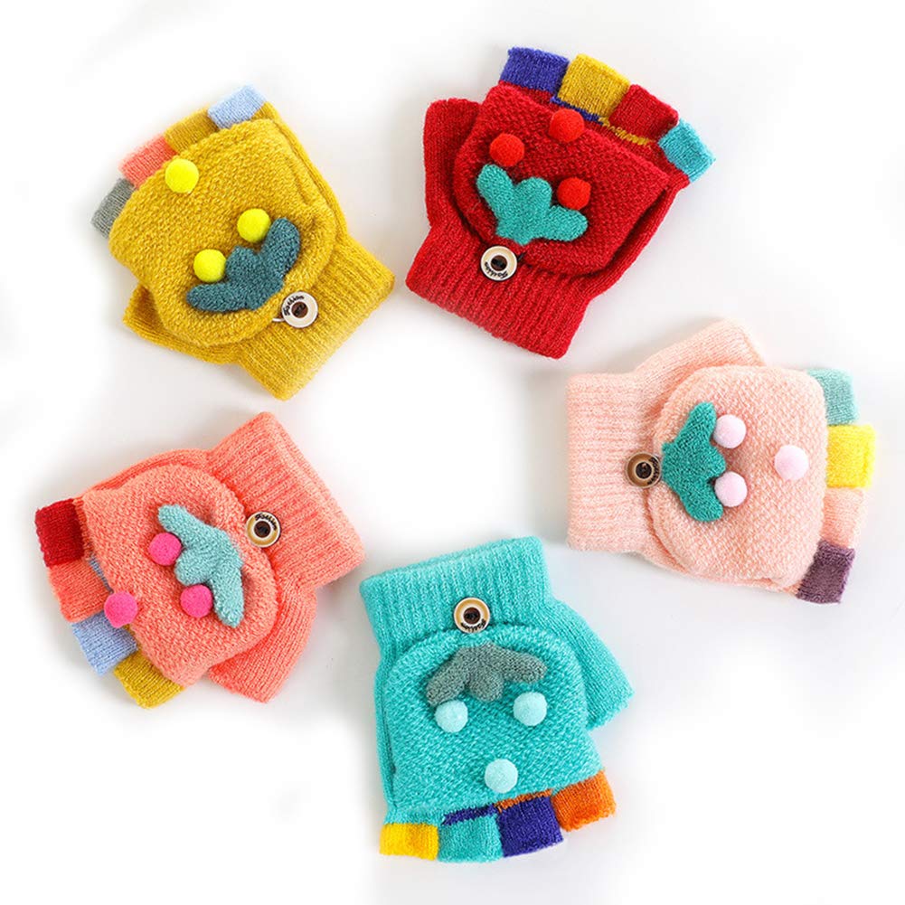 eigenn Knit Gloves for Boys and with Mitten Fingerless and Warm and Warm for Snow and More Kids' Babies, Girls, Covers, Half-Finger, Play, School,