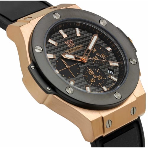 HYAKUICHI 101 Watch 100m Water Resistant Rubber Strap Carbon Dial Black x Pink Gold Men's