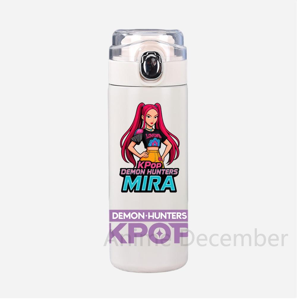 Anime K-Pop Lovci démonů Tištěná termoska Přenosná nerezová láhev na vodu 400 ml Nepropustný kempingový pohár na vodu Dárky