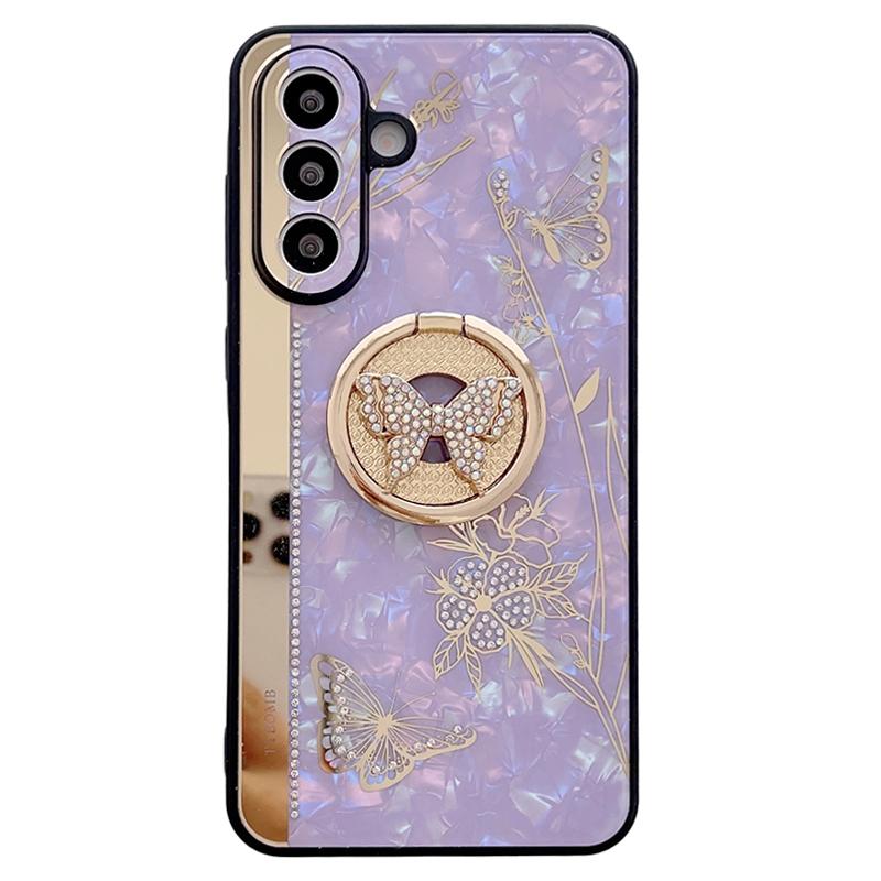 For Samsung Galaxy A36 5G Case Rhinestones Decor Kickstand TPU+PC Butterfly Floral Phone Cover