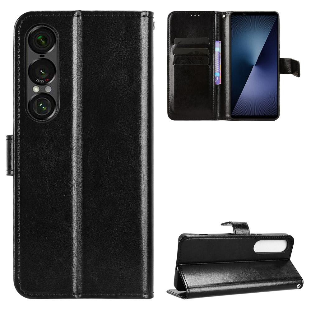 For Sony Xperia 1 VII PU Leather Case with Strap Crazy Horse Texture Phone Wallet Cover