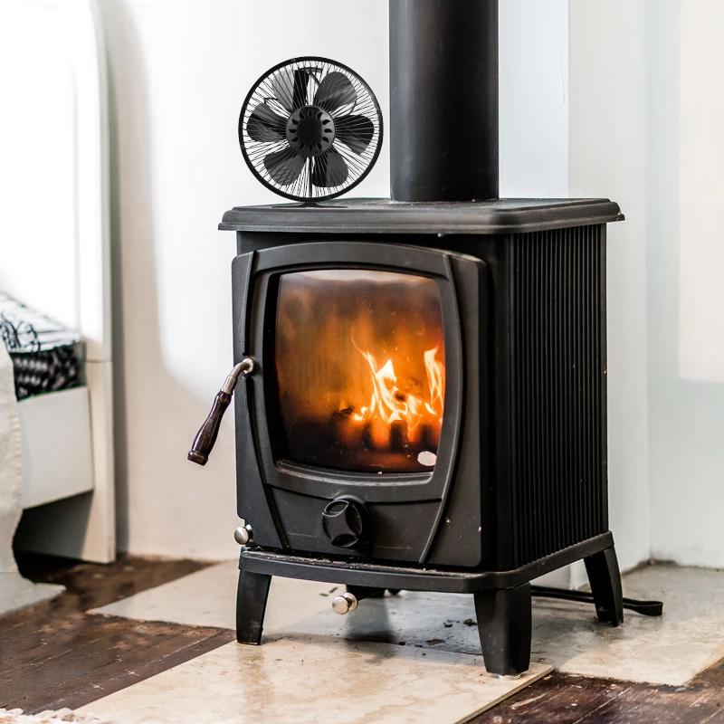 6 Blades Heat Powered Stove Fan With Cover Log Wood Burner Eco Quiet Large Air Volume Fireplace Fan Efficient Heat Distribution