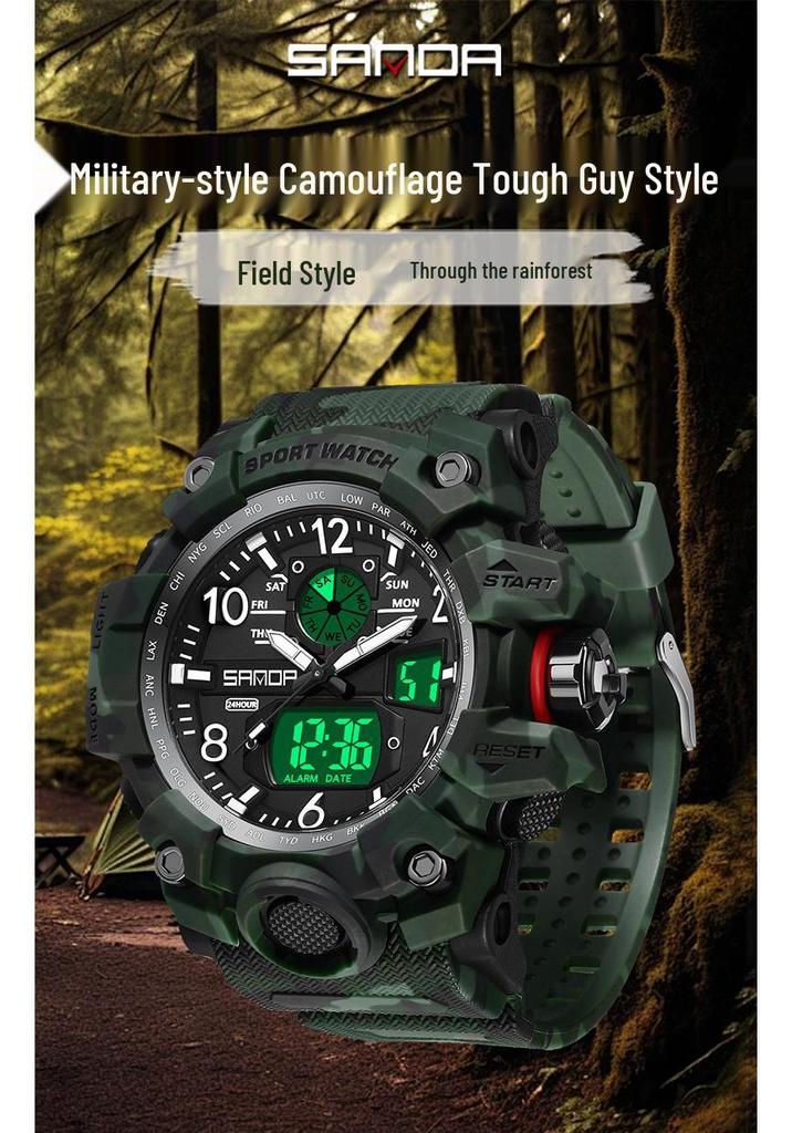 Sanda Camouflage Military Student Sports Watch - Luminous, Waterproof, Multifunctional Electronic Watch