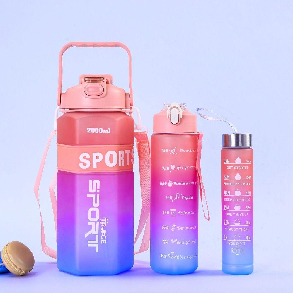 Three Piece Set Leak Proof Colorful Cup Large Capacity Fitness Sports Kettle  Running