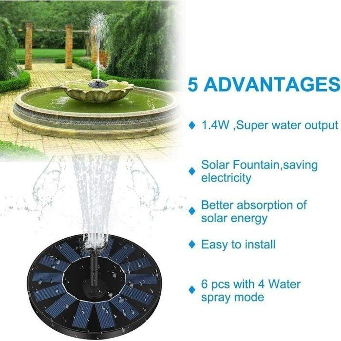 Pompe solaire pour fontaine AIMOONSA 1,4W 150 L/h Ø16 cm, 4 buses, IPX8