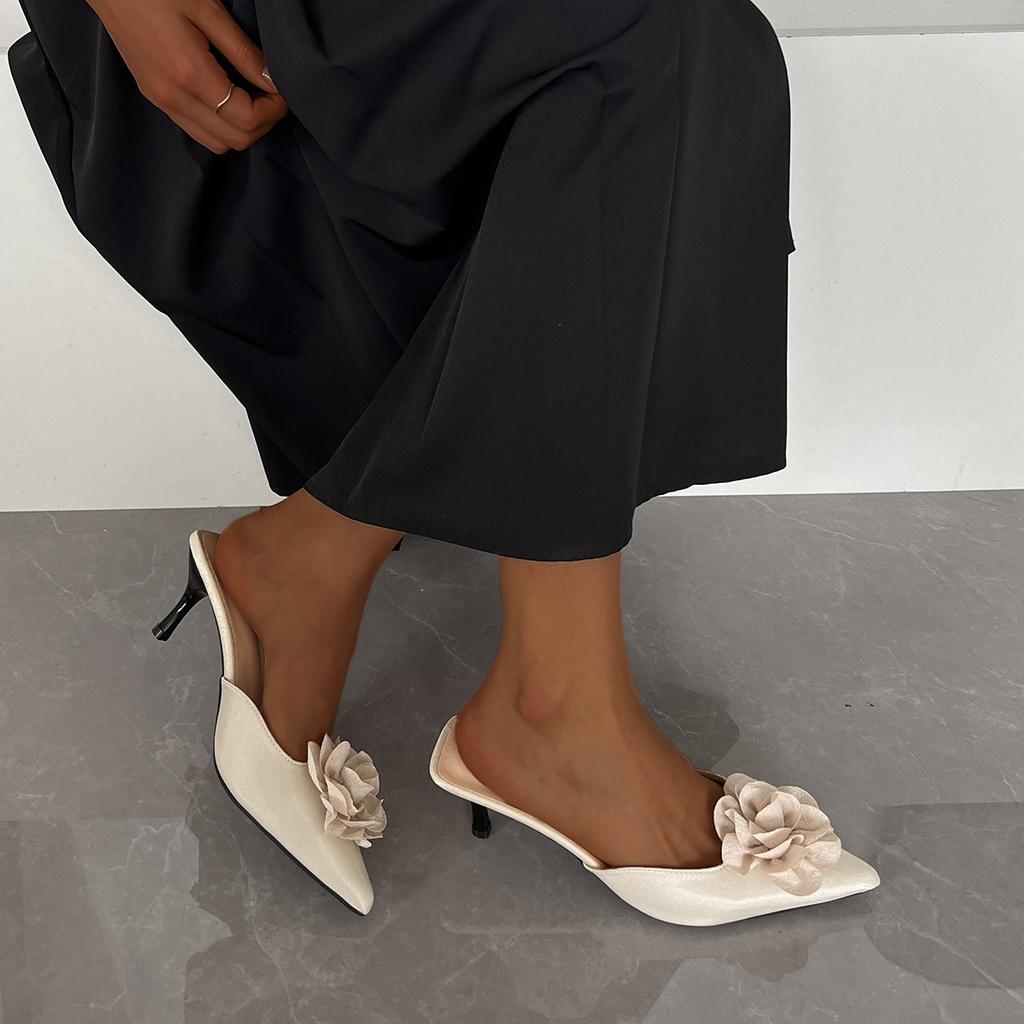 2025 summer women's shoes pointed toe thin heel fashion flower temperament wear leopard print bag head half drag muller shoes