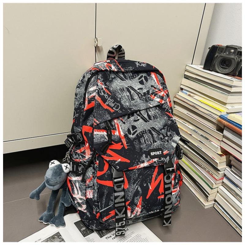 High-value Personalized Graffiti Trendy Cool Backpack Couple Contrasting Colors Lightweight Large-capacity Backpack