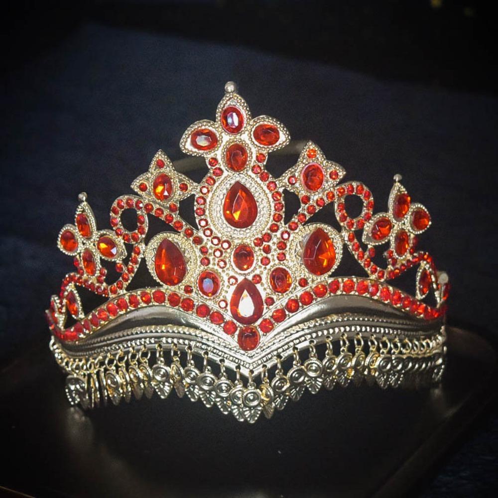 Metal Princess Hair Tiara Shiny Ethnic Dance Crown Trendy Baroque Crown  Bridal Style 7