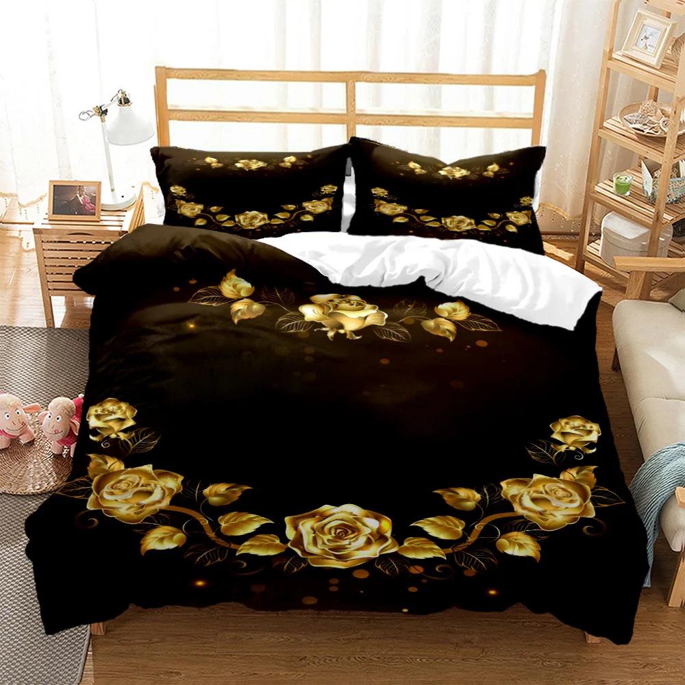 Rose Floral Duvet Cover Set Twin King Size Romantic Flowers Bedding Set Microfiber Comforter Cover For Valentine's Day Wedding