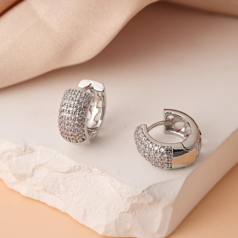 Luxury Full Paved Rhinestone Hoop Earrings for Women Stainless Steel Hollow Geometric Earrings Wedding Party Fashion Jewelry