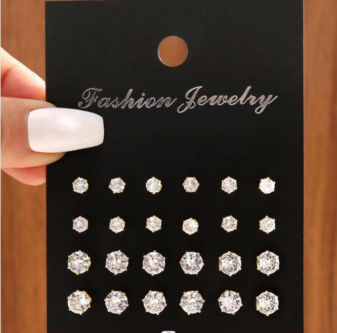 

24pcs/Set Fashion Minimalist Zircon Stud Earrings For Women Elegant Shining Geometric Earrings Party Date Daily Wear Jewelry New