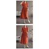 2025 Summer Washed Cotton Dress - Embroidered Midi Dress with Drawstring, Slim Fit Short Sleeve Linen Blend Dress, Boho Chic Casual Women's Outfit