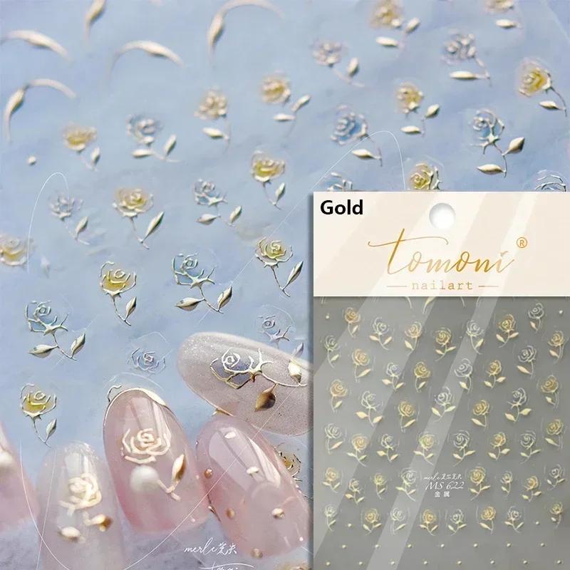 1pcs 5D Nail Art Stickers Soft Relief Freesia Peony Tulip Flower Embossed Mixed Petal Leaf Self Adhesive Nail Decorations