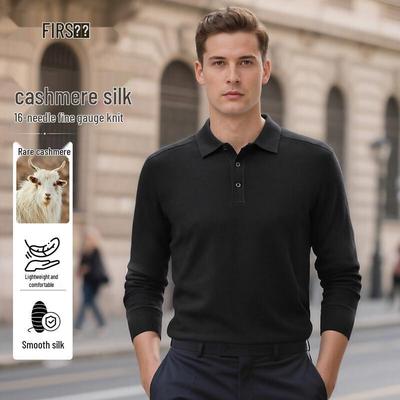 Shanshan Men's Cashmere Blend Knit Polo T-Shirt