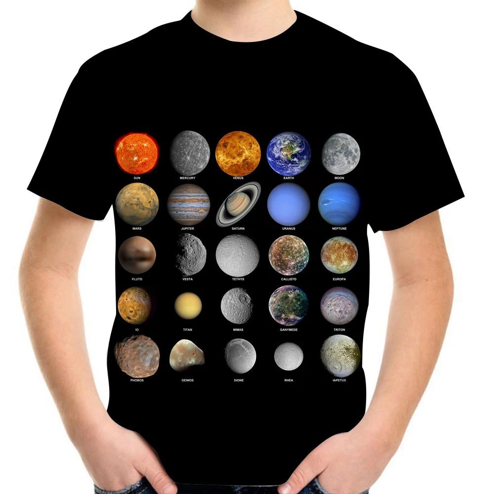 Summer 2-12y Children 3D Clothing Planet Earth Moon Galaxy Print Kids Baby Fashion T Shirt Boys Girls Birthday Tee Fashion Tops
