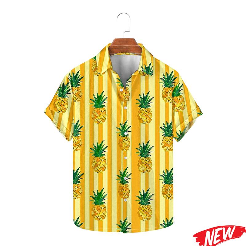 Fashion Fruit Orange Graphic Hawaiian Shirt For Men 2026 Spring Summer Lapel Aloha Shirts Street Oversized Short Sleeve Shirt