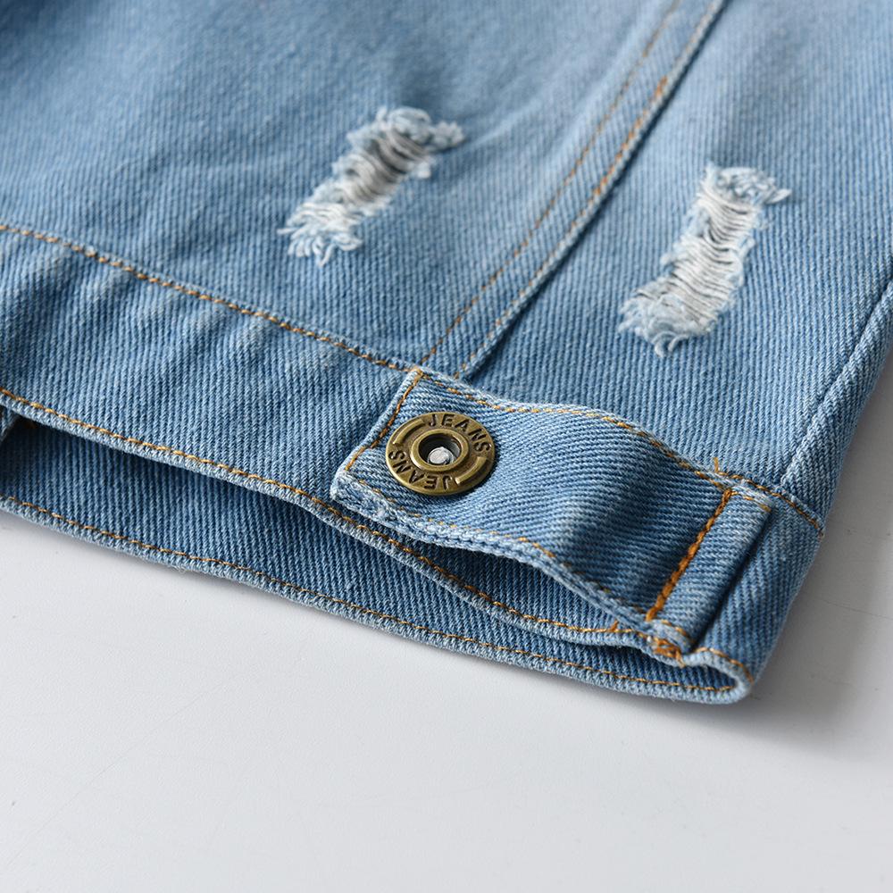 Nuova Giacca di Jeans Primavera/Autunno con Strappi per Ragazzi e Ragazze