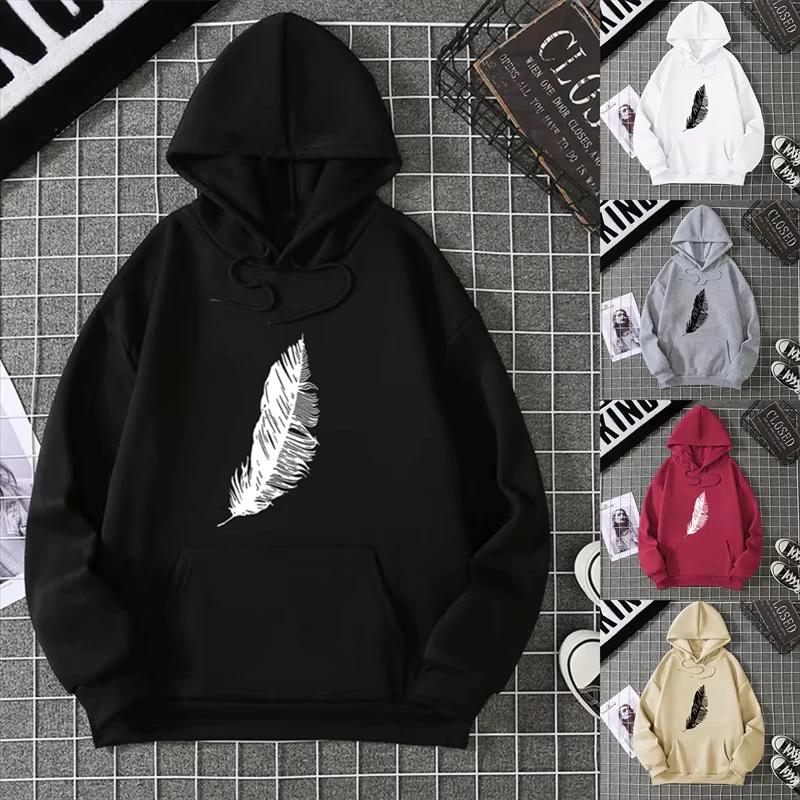 2025 Unisex Kapuzenpullover mit Blattdruck, passend für Paare, lange Ärmel, Streetstyle, modisch, vielseitig, Damen-Kapuzentop, Fashi