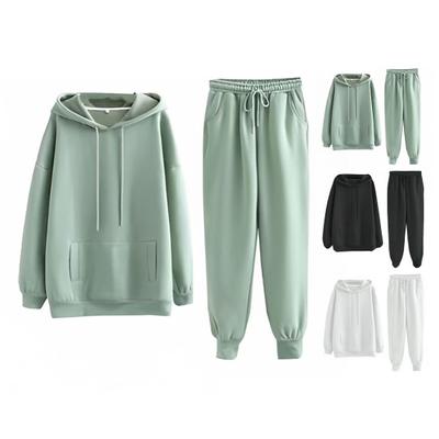 2 Teile/satz Frauen Hoodie Hosen Set Langarm Mit Kapuze Dicke Weiche Warme Kordelzug Elastische Taille Lose Taschen Sport Casual Top knöchelbanded