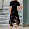 Women's Summer Casual Fashion Print Pocket Short Sleeve V-Neck Swing Dress