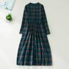 Women Dress with Belt V-Neck Long Sleeve Plaid Pattern Midi Dress Retro Style Spring Summer Fall A-Line Dress