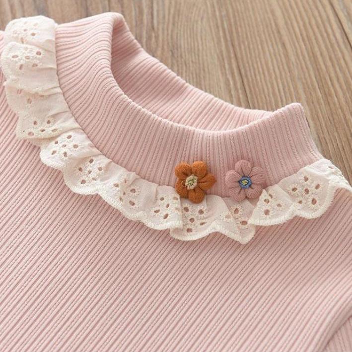 Girls Winter Warm Tops Velvet Lace Turtleneck Knit Sweaters