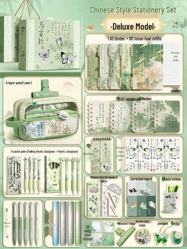 Ancient Chinese Style Stationery Gift Set for School Girls - Complete Graduation and Back-to-School Pack