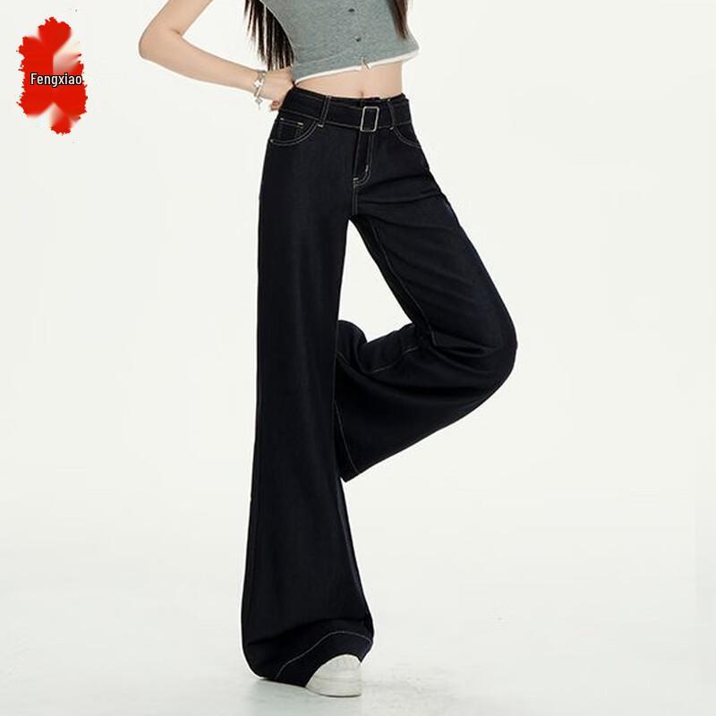

Fengxiao Women s High-Waisted Dark Blue Flare Jeans 2XL