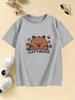 Cute Capybara  Floral Print Fashion Short Sleeve T Shirts Kids Childrens Tshirt Boys Girls Summer Spring Casual Top Tee