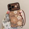 Retro Flower Phone Case For iPhone 13 15 14 16 17 Pro Max Plus 12 11 Wrist Strap Cover Shockproof Funda Back Cover