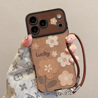 Retro Blommigt Telefonfodral För iPhone 13 15 14 16 17 Pro Max Plus 12 11 Handledsrem Fodral Stötsäkert Funda Baksidesfodral